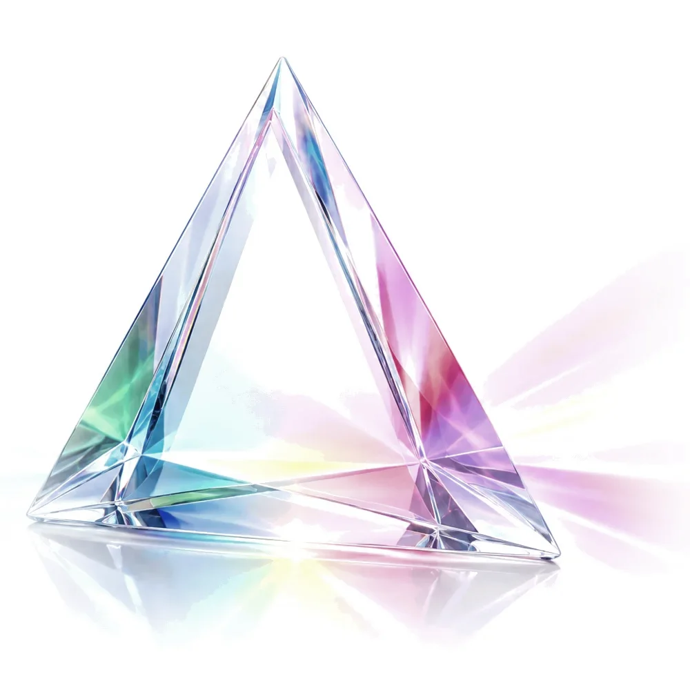 Prisma de cristal que descompone la luz blanca en un espectro de colores